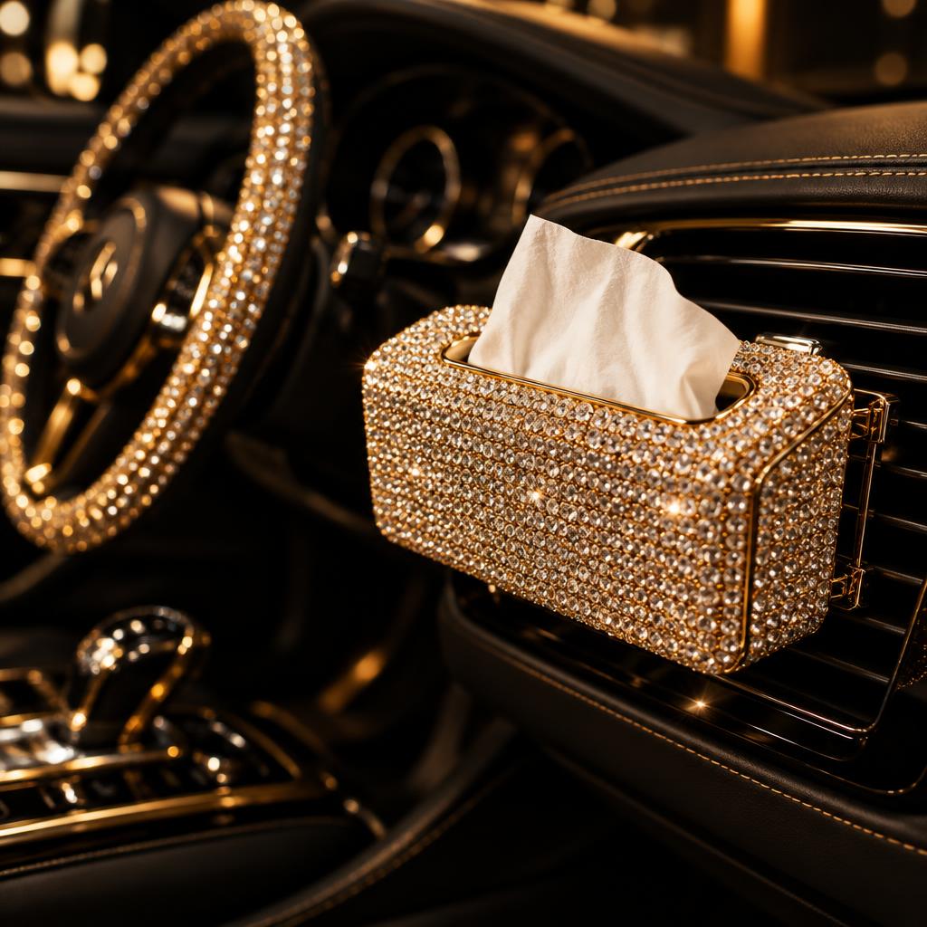 Golden Rhinestone Vent Tissue Holder