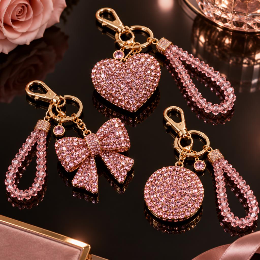 Rose Crystal Keychain Trio