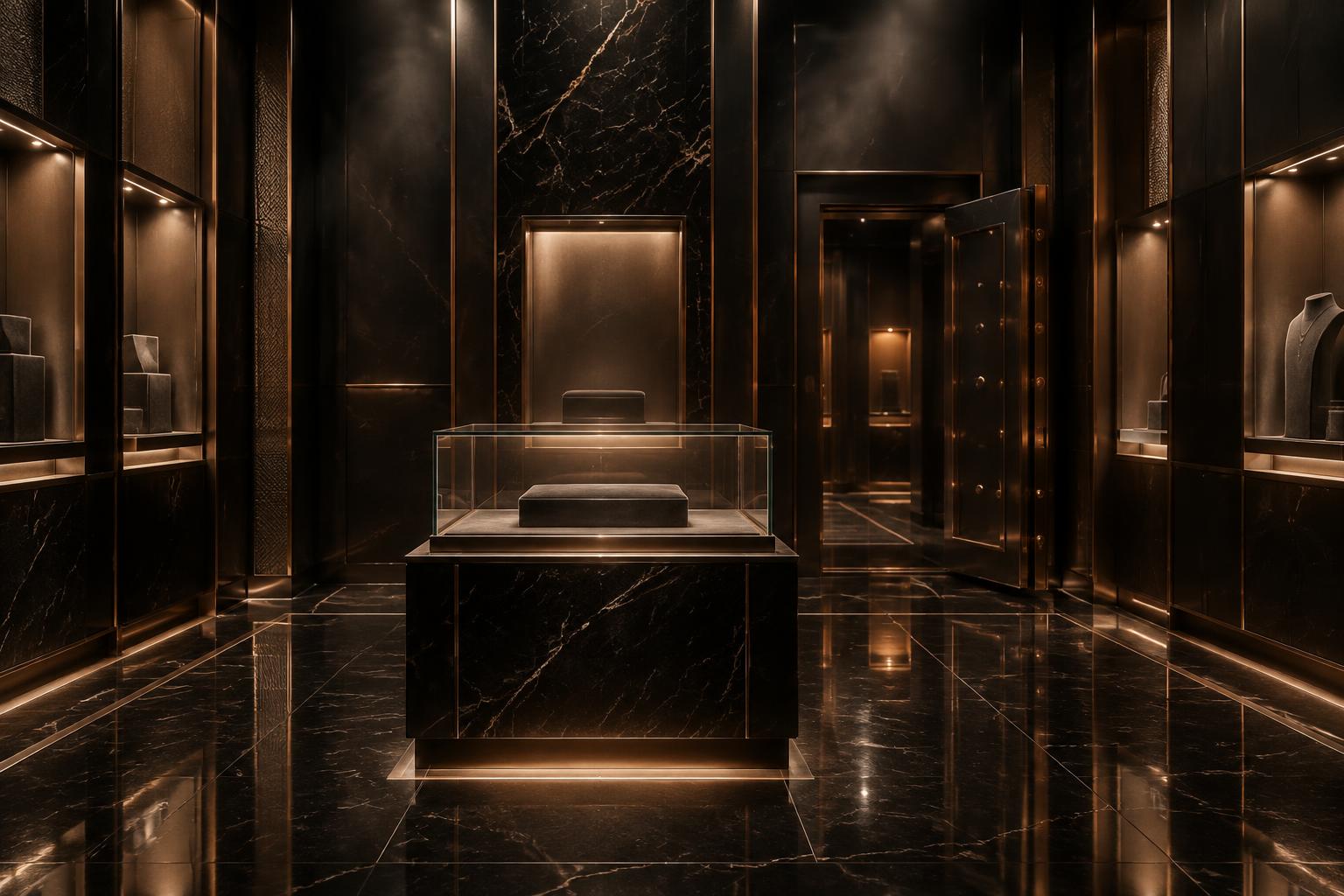 Inside the PWCA vault: lit display niches in black marble and rose gold